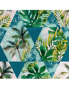 Royal Samt Stoff Polyester Zum Nähen - Motiv geometrisch Palmen 2