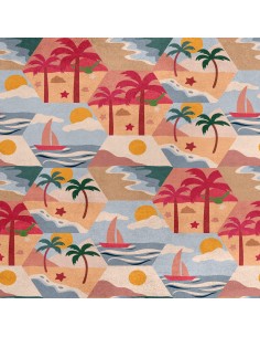 Royal Samt Stoff Polyester Zum Nähen - Motiv Palmen Strand