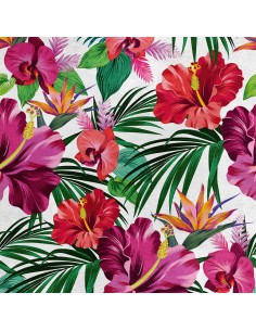 Royal Samt Stoff Polyester Zum Nähen - Motiv Tropische Blumen, Hibiskus