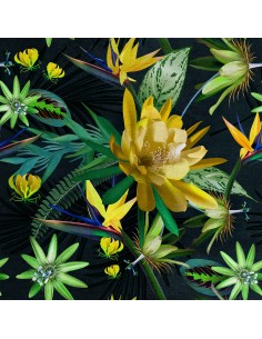 Royal Samt Stoff Polyester Zum Nähen - Motiv Tropische Blumen und Blätter