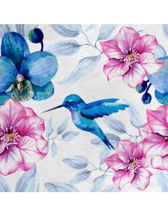 Royal Samt Stoff Polyester Zum Nähen - Motiv Orchidee und Kolibri