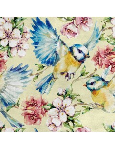 Royal Samt Stoff Polyester Zum Nähen - Motiv aquarell Meise