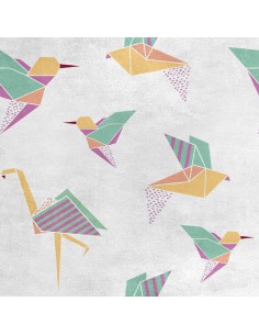 Royal Samt Stoff Polyester Zum Nähen - Motiv Origami-Vögel