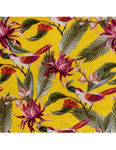Royal Samt Stoff Polyester Zum Nähen - Motiv Vögel mit Eberesche
