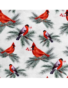 Royal Samt Stoff Polyester Zum Nähen - Motiv Gimpel und Kardinal