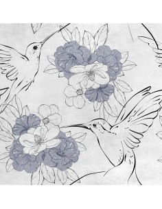 Royal Samt Stoff Polyester Zum Nähen - Motiv Blumen und Kolibri
