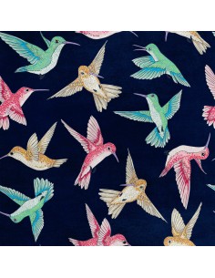Royal Samt Stoff Polyester Zum Nähen - Motiv bunte Kolibris