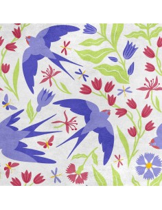 Royal Samt Stoff Polyester Zum Nähen - Motiv Schwalben und Blumen