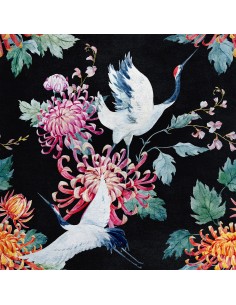 Royal Samt Stoff Polyester Zum Nähen - Motiv Kraniche und Chrysanthemen