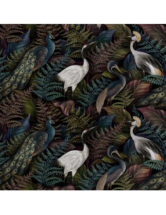 Royal Samt Stoff Polyester Zum Nähen - Motiv Königliche Vögel