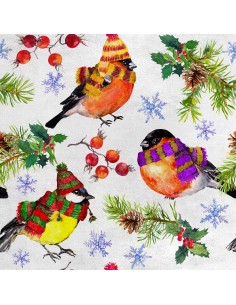 Royal Samt Stoff Polyester Zum Nähen - Motiv Wintervögel