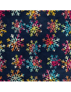 Royal Samt Stoff Polyester Zum Nähen - Motiv bunte Schneeflocken