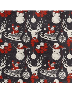 Royal Samt Stoff Polyester Zum Nähen - Motiv Winter Weihnachten Schlitten Schneemänner