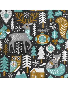 Royal Samt Stoff Polyester Zum Nähen - Motiv Waldtiere im Winter