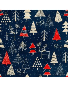 Royal Samt Stoff Polyester Zum Nähen - Motiv Weihnachtsbäume im Winter