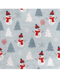 Royal Samt Stoff Polyester Zum Nähen - Motiv Schneemänner und Weihnachtsbäume