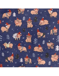 Royal Samt Stoff Polyester Zum Nähen - Motiv Weihnachtsschweine