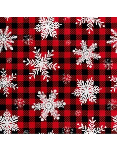 Royal Samt Stoff Polyester Zum Nähen - Motiv Schneeflocken auf karierten