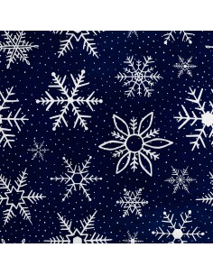 Royal Samt Stoff Polyester Zum Nähen - Motiv Schneeflocken und Punkte