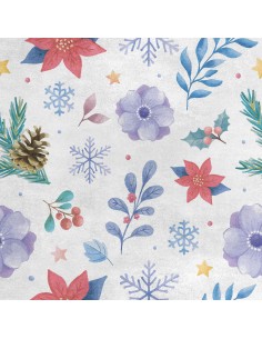 Royal Samt Stoff Polyester Zum Nähen - Motiv Winterblumen Tannenzapfen