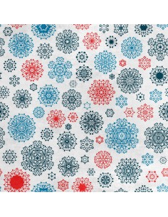 Royal Samt Stoff Polyester Zum Nähen - Motiv rote und blaue Schneeflocken