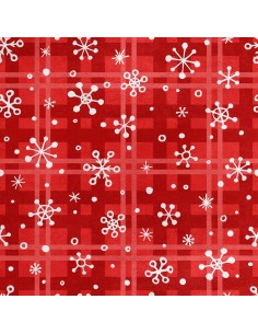 Royal Samt Stoff Polyester Zum Nähen - Motiv Schneeflocken auf rotem