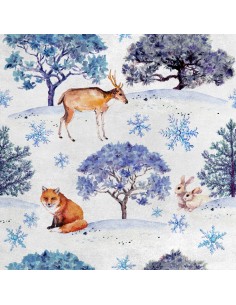 Royal Samt Stoff Polyester Zum Nähen - Motiv Wald in Schneeflocken