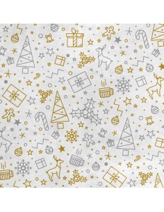 Royal Samt Stoff Polyester Zum Nähen - Motiv Weihnachtsschmuck aus Gold und Silber