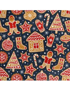 Royal Samt Stoff Polyester Zum Nähen - Motiv Weihnachtslebkuchen