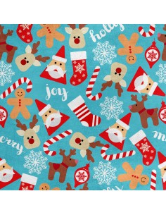 Royal Samt Stoff Polyester Zum Nähen - Motiv Weihnachten auf blauem