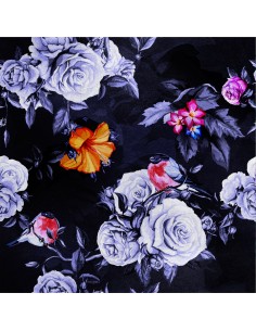 Royal Samt Stoff Polyester Zum Nähen - Motiv Rosen und Vögel