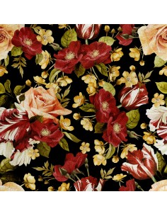 Royal Samt Stoff Polyester Zum Nähen - Motiv Rosen und Tulpen