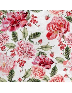 Royal Samt Stoff Polyester Zum Nähen - Motiv Rosen und Johannisbeeren