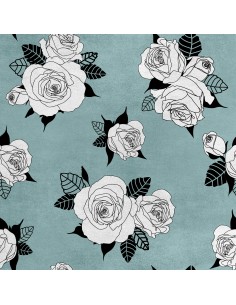 Royal Samt Stoff Polyester Zum Nähen - Motiv Rosen mit schwarzen Blättern