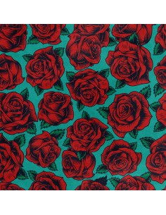 Royal Samt Stoff Polyester Zum Nähen - Motiv rote Rosen