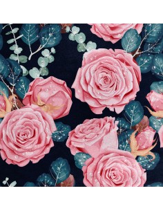 Royal Samt Stoff Polyester Zum Nähen - Motiv Rosen mit Tröpfchen