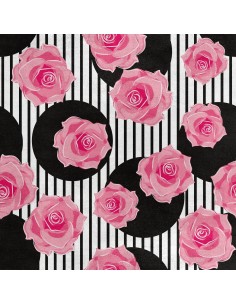 Royal Samt Stoff Polyester Zum Nähen - Motiv Rosen und Kreise auf Streifen