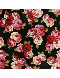 Royal Samt Stoff Polyester Zum Nähen - Motiv Rosen auf schwarzem 2
