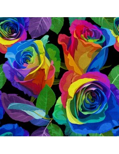 Royal Samt Stoff Polyester Zum Nähen - Motiv Regenbogenrosen