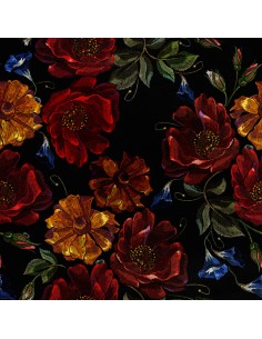 Royal Samt Stoff Polyester Zum Nähen - Motiv gestickte Rosen