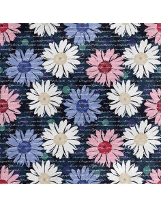 Royal Samt Stoff Polyester Zum Nähen - Motiv bunte Gänseblümchen