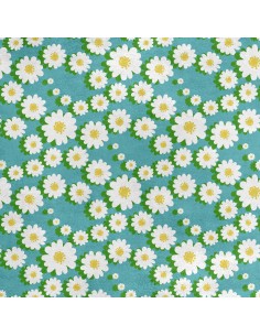 Royal Samt Stoff Polyester Zum Nähen - Motiv Gänseblümchen auf Blau 2