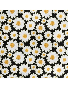 Royal Samt Stoff Polyester Zum Nähen - Motiv Gänseblümchen auf Schwarz
