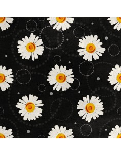 Royal Samt Stoff Polyester Zum Nähen - Motiv Kamille auf schwarzem