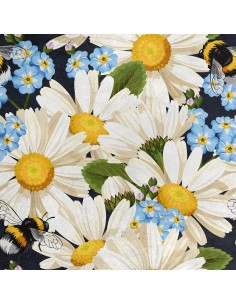 Royal Samt Stoff Polyester Zum Nähen - Motiv Margeriten und Vergissmeinnicht