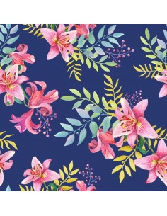 OUTDOOR DEKOSTOFFE OXFORD - Motiv Rosen Lilien auf blauem I DR208