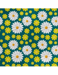 Royal Samt Stoff Polyester Zum Nähen - Motiv Kamille und gelbe Blüten