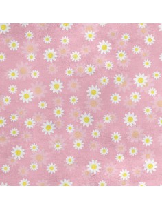 Royal Samt Stoff Polyester Zum Nähen - Motiv Gänseblümchen auf einem rosa
