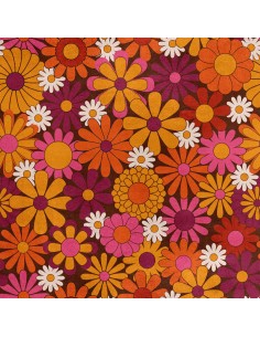 Royal Samt Stoff Polyester Zum Nähen - Motiv Bunte Gänseblümchen 2