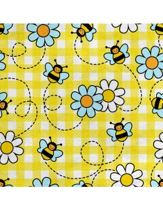 Royal Samt Stoff Polyester Zum Nähen - Motiv Bienen und Gänseblümchen